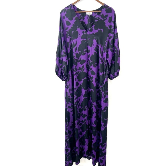 Delfi Collective V-neck Maxi Dress Anthropologie Silk Blend Purple Floral Pocket - Picture 3 of 12